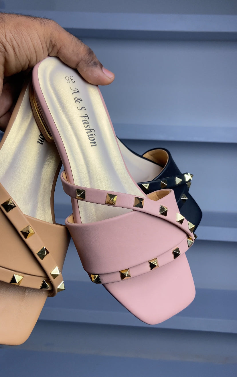 Gold Stone Open-Toe Block Heel