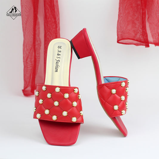 Muti Stone Open-Toe Semi Heel Shoes
