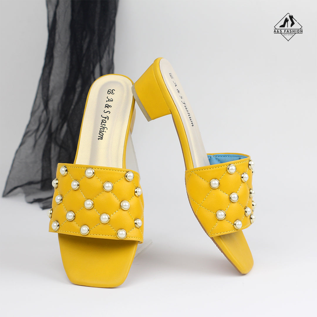 Muti Stone Open-Toe Semi Heel Shoes