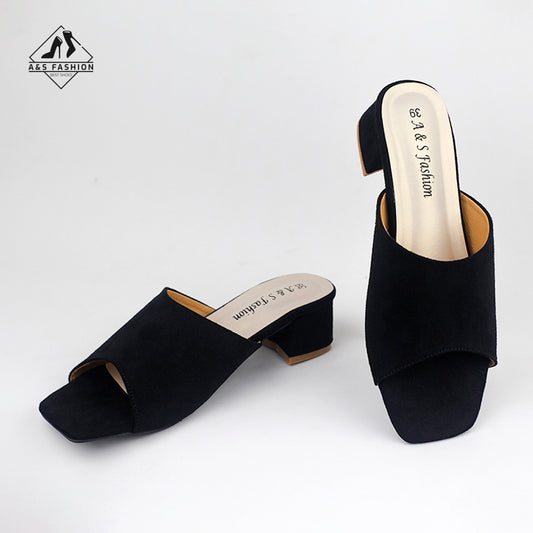 Soft Open-Toe Semi Heel Velvet Shoes