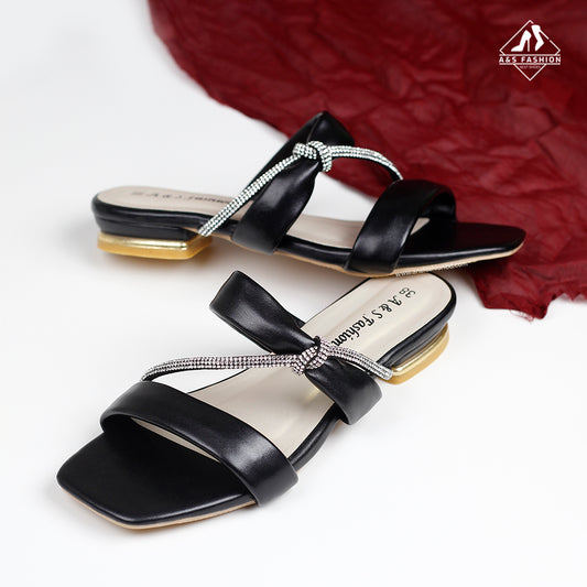 Flat Gold Stone Shoes A&S Fashion