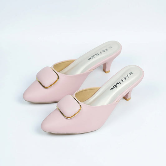 Pink high-heeled shoes with gold accents on a textured surface with flowers in the background, featuring the brand 'A&G Fashion'.