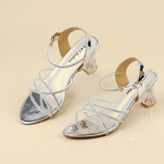 Glossy Strap Stone Heel Sandal