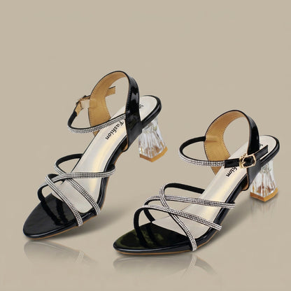 Glossy Strap Stone Heel Sandal