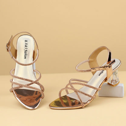 Glossy Strap Stone Heel Sandal