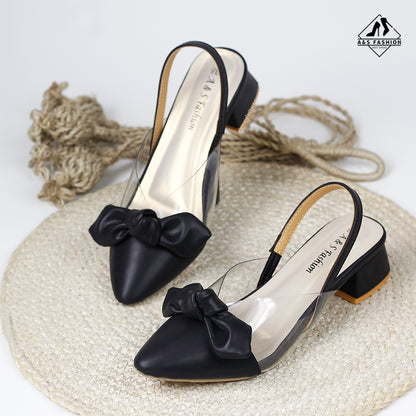 Knotted Bow Transparent PVC Block Heel Half Shoes
