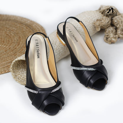 Slingback Stone Worketallic Heel Accent Shoes