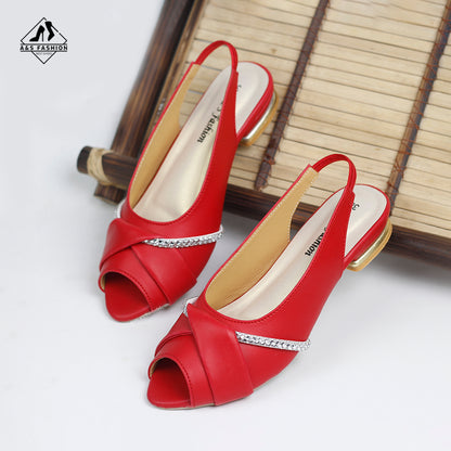 Slingback Stone Worketallic Heel Accent Shoes
