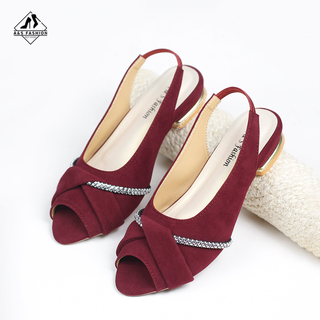 Slingback Stone Worketallic Heel Accent Shoes