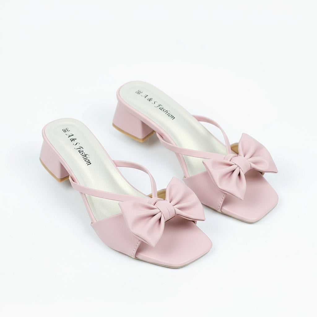 Bow Tai Low Block Heel Shoes