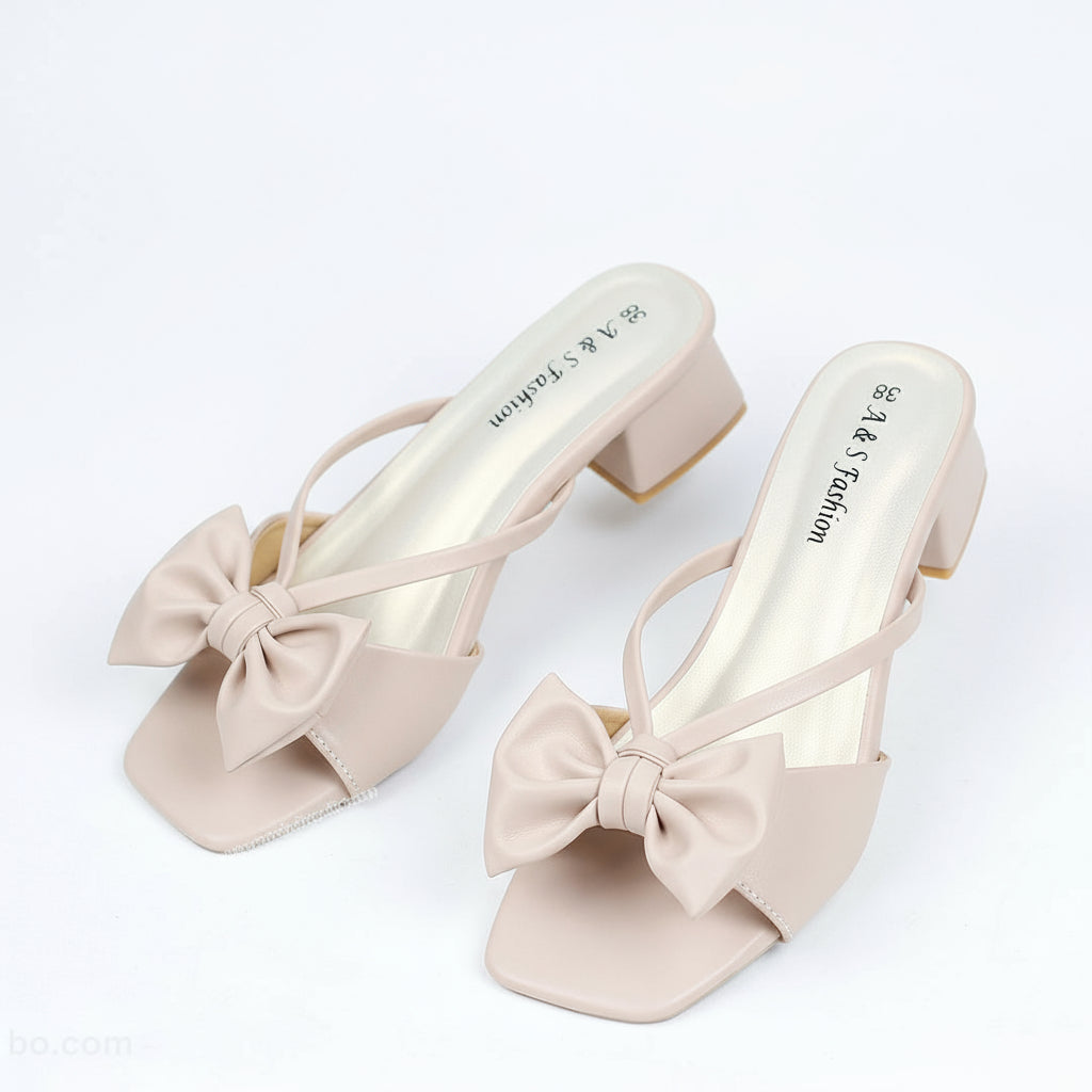 Bow Tai Low Block Heel Shoes