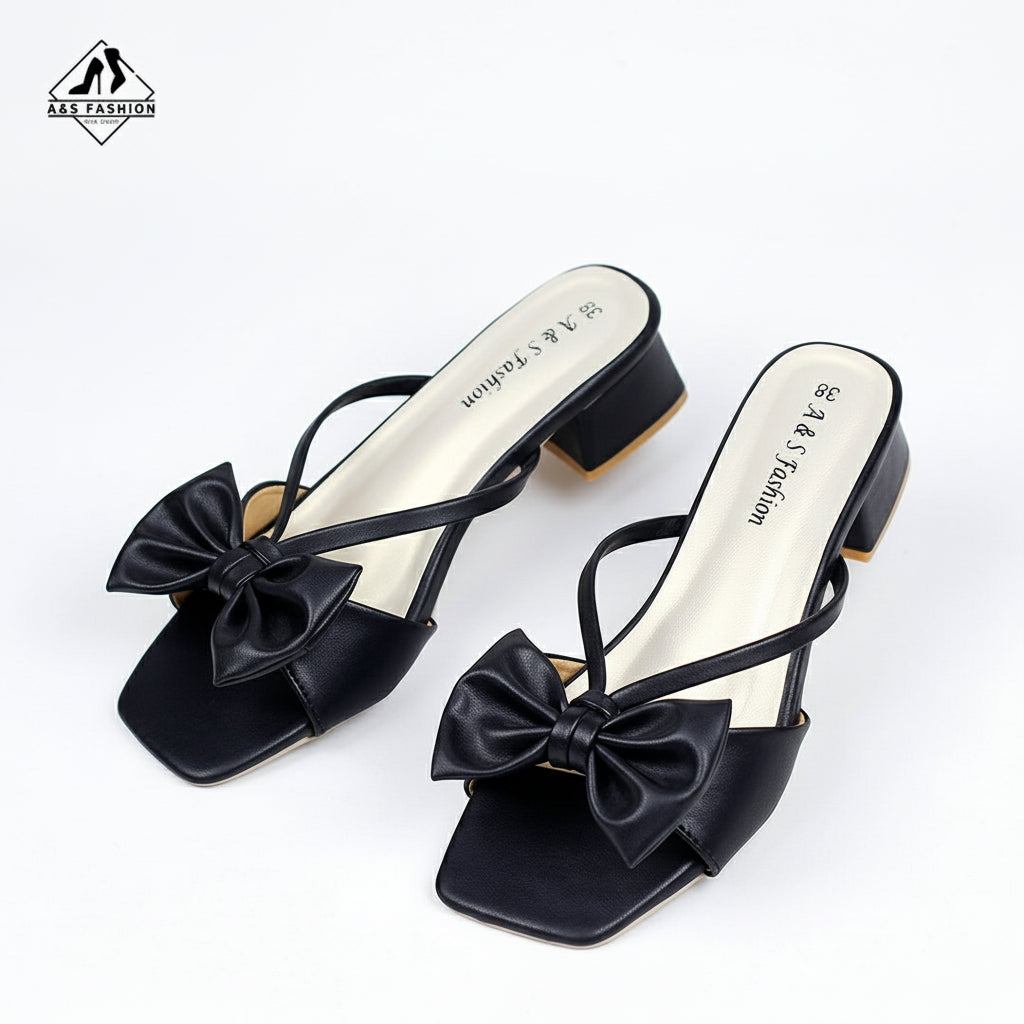 Bow Tai Low Block Heel Shoes